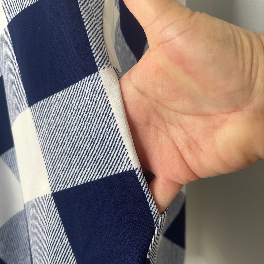White Birch Navy White Gingham Plaid Sleeveless Tunic Dress Flowy Pockets Med - Picture 8 of 12